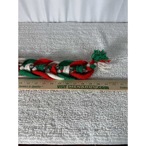 VTG Handmade Christmas Braided Door Hanger Red Green White Holiday Knitted - Picture 3 of 10